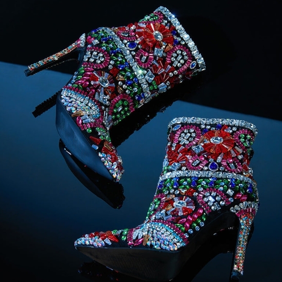 AZALEA WANG "VIVA LA FIESTA" Dazzling Embellished Heeled Boots - Picture 4 of 7